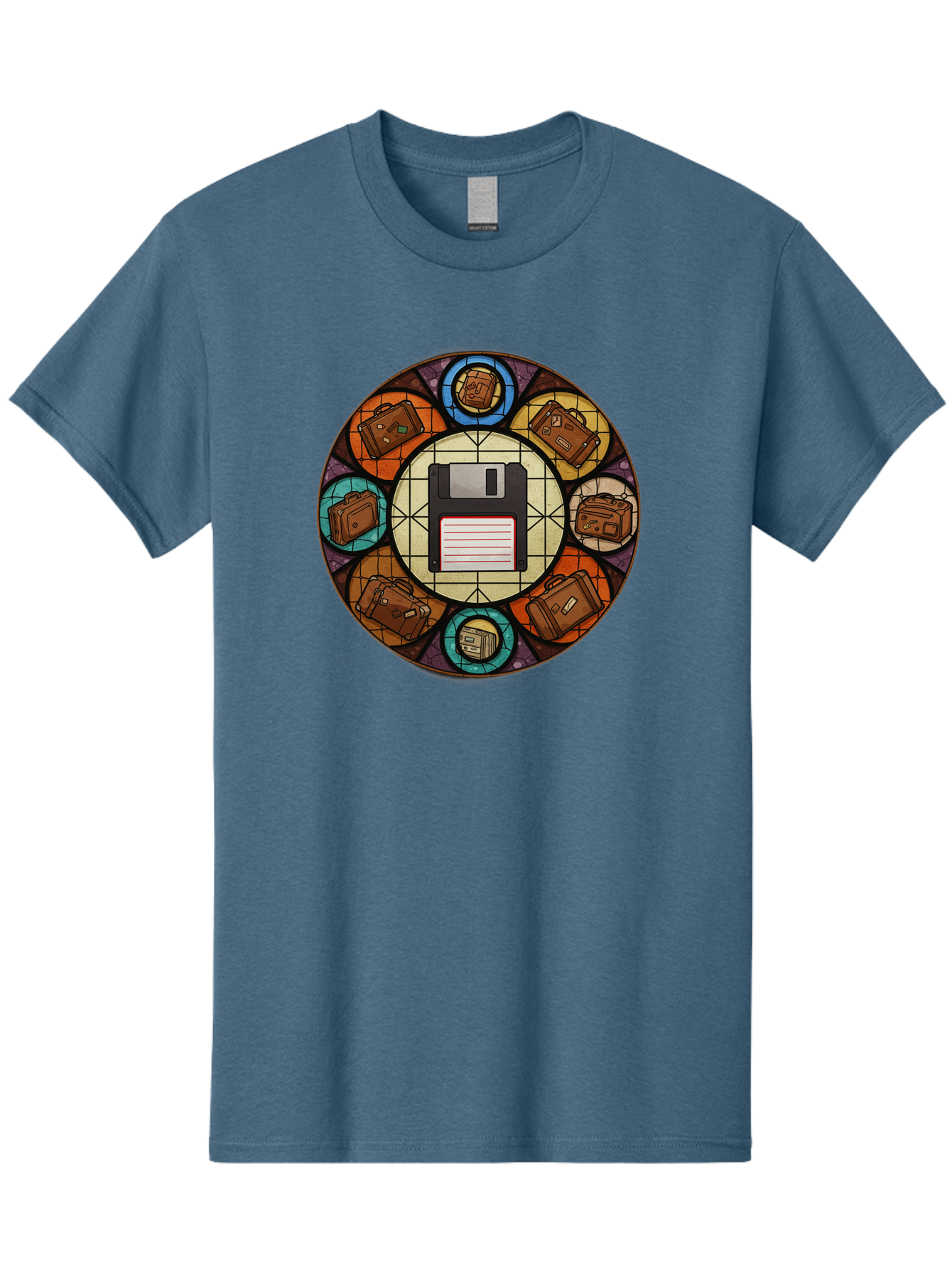 Floppy-Disk-Stained-Glass Men'S Graphic Tee, 100% Cotton, Comfortable Casual Summer Wear, Machine Washable, Vintage Camera, Old Camera, Antique Camera, Black Camera, Classic Photography, Photography Equipment, Nostalgic Device, Film Camera, Bao426