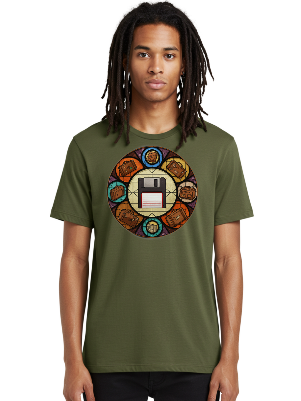 Floppy-Disk-Stained-Glass Men'S Graphic Tee, 100% Cotton, Comfortable Casual Summer Wear, Machine Washable, Vintage Camera, Old Camera, Antique Camera, Black Camera, Classic Photography, Photography Equipment, Nostalgic Device, Film Camera, Bao426