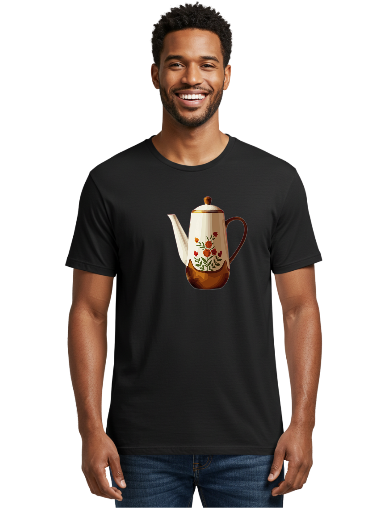 Floral-Coffee-Pot Men'S Graphic Tee, 100% Cotton, Comfortable Casual Summer Wear, Machine Washable, Vintage Camera, Old Camera, Antique Camera, Black Camera, Classic Photography, Photography Equipment, Nostalgic Device, Film Camera, Camera Art Bao428