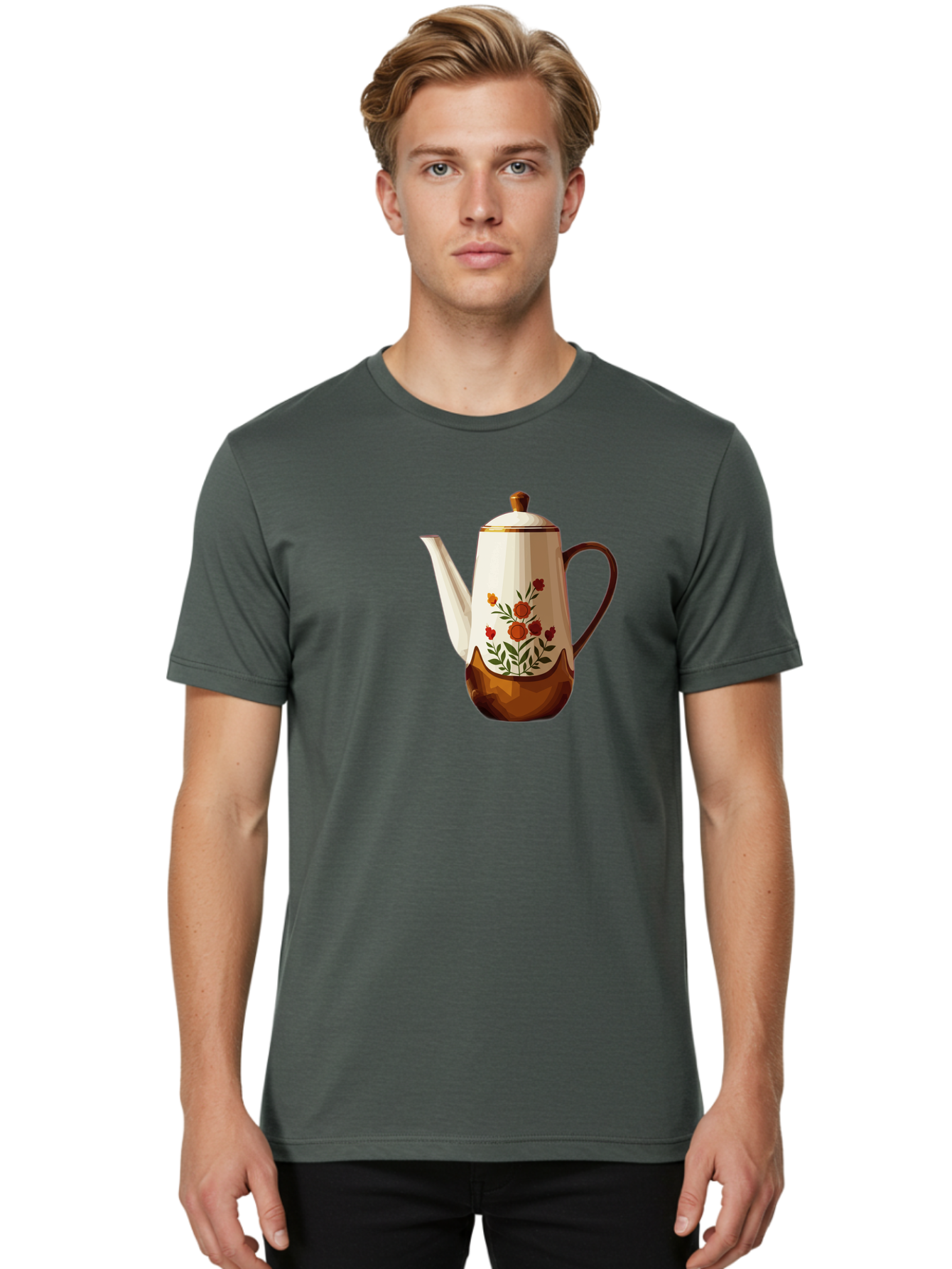 Floral-Coffee-Pot Men'S Graphic Tee, 100% Cotton, Comfortable Casual Summer Wear, Machine Washable, Vintage Camera, Old Camera, Antique Camera, Black Camera, Classic Photography, Photography Equipment, Nostalgic Device, Film Camera, Camera Art Bao428
