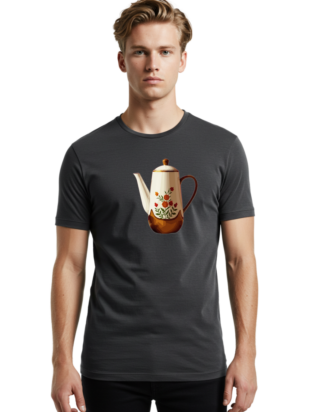 Floral-Coffee-Pot Men'S Graphic Tee, 100% Cotton, Comfortable Casual Summer Wear, Machine Washable, Vintage Camera, Old Camera, Antique Camera, Black Camera, Classic Photography, Photography Equipment, Nostalgic Device, Film Camera, Camera Art Bao428