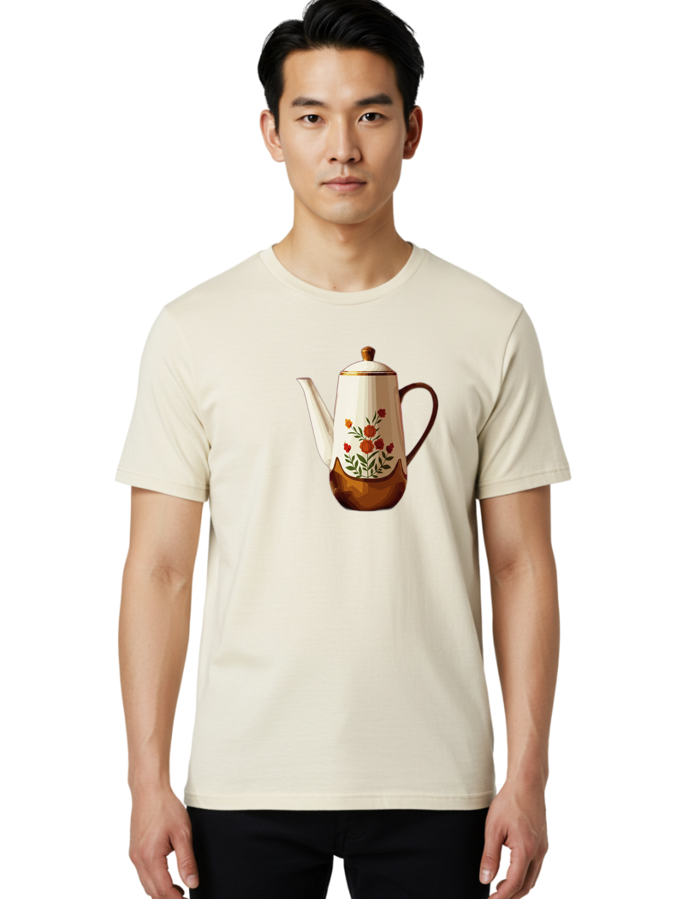 Floral-Coffee-Pot Men'S Graphic Tee, 100% Cotton, Comfortable Casual Summer Wear, Machine Washable, Vintage Camera, Old Camera, Antique Camera, Black Camera, Classic Photography, Photography Equipment, Nostalgic Device, Film Camera, Camera Art Bao428