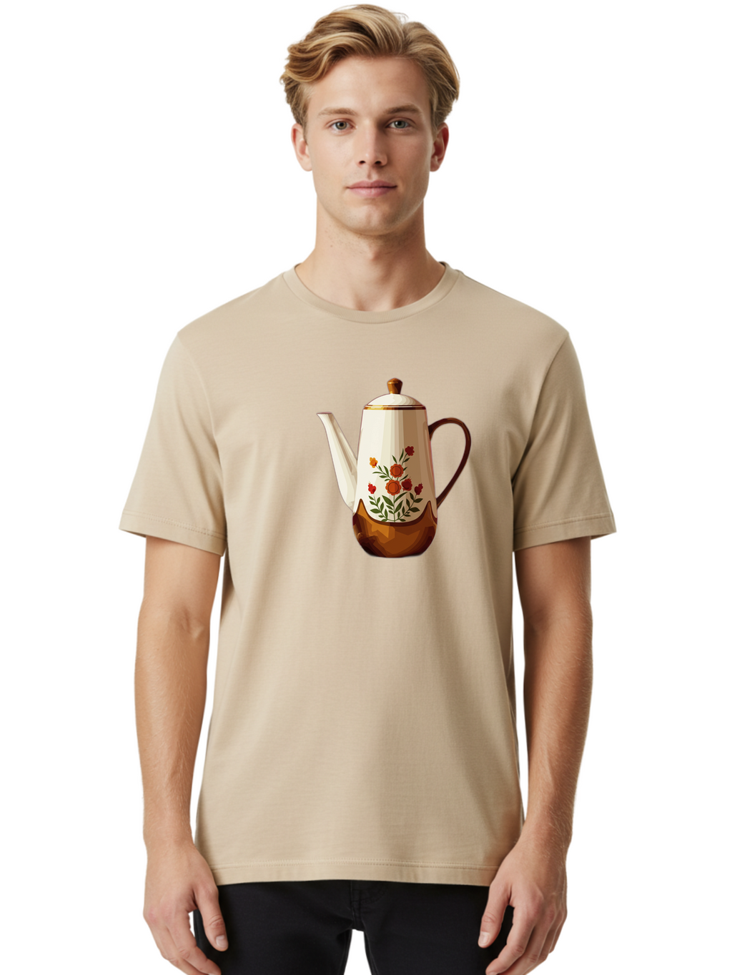 Floral-Coffee-Pot Men'S Graphic Tee, 100% Cotton, Comfortable Casual Summer Wear, Machine Washable, Vintage Camera, Old Camera, Antique Camera, Black Camera, Classic Photography, Photography Equipment, Nostalgic Device, Film Camera, Camera Art Bao428