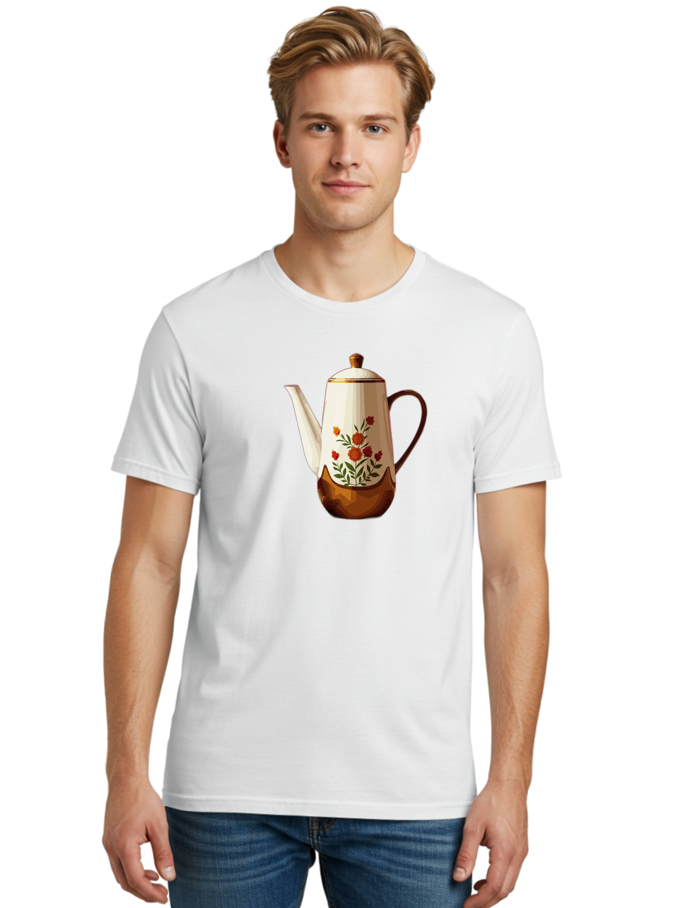 Floral-Coffee-Pot Men'S Graphic Tee, 100% Cotton, Comfortable Casual Summer Wear, Machine Washable, Vintage Camera, Old Camera, Antique Camera, Black Camera, Classic Photography, Photography Equipment, Nostalgic Device, Film Camera, Camera Art Bao428