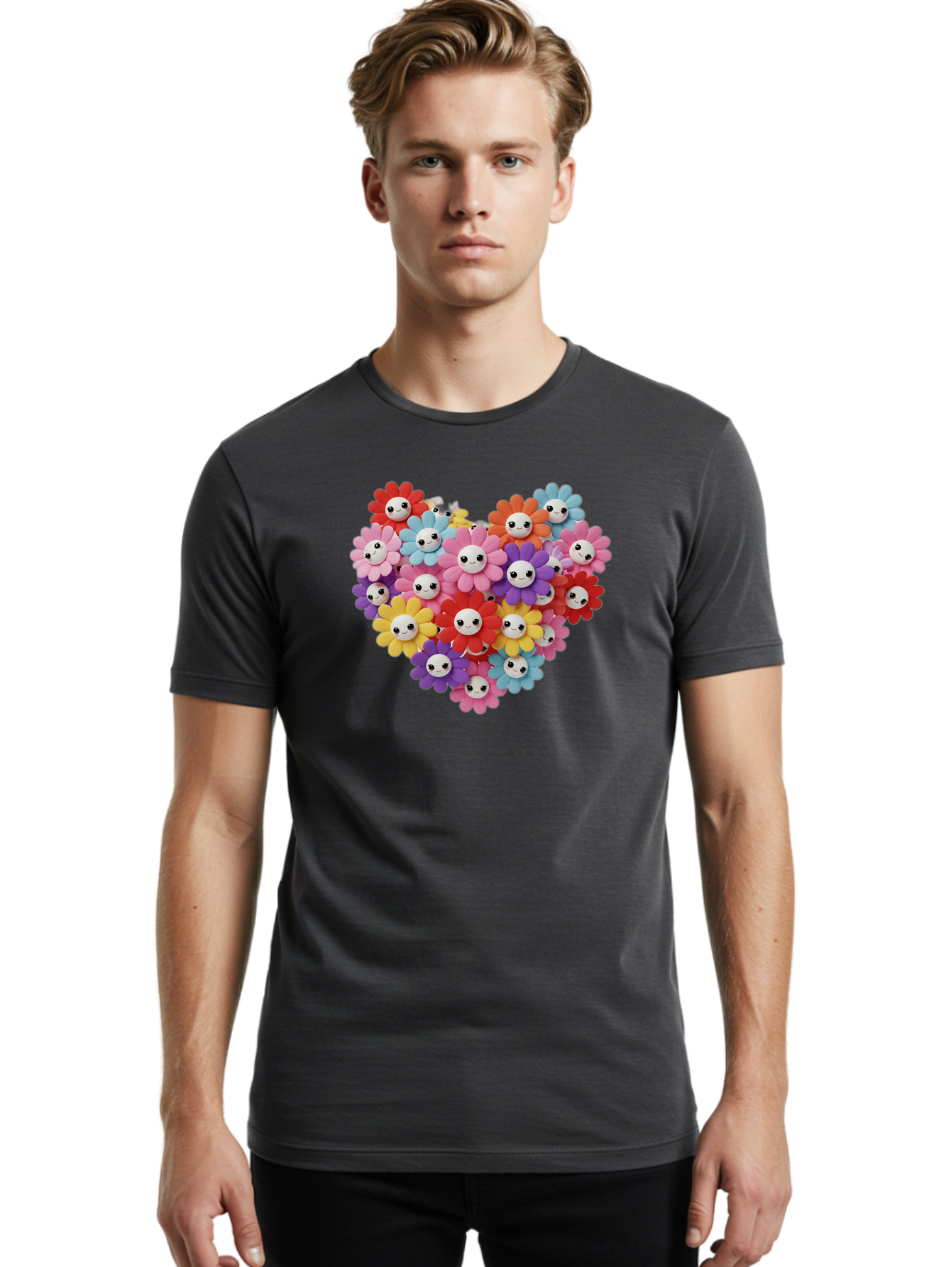 Flower-Faces-Heart Men'S Graphic Tee, 100% Cotton, Comfortable Casual Summer Wear, Machine Washable, Vintage Camera, Old Camera, Antique Camera, Black Camera, Classic Photography, Photography Equipment, Nostalgic Device, Film Camera, Bao432