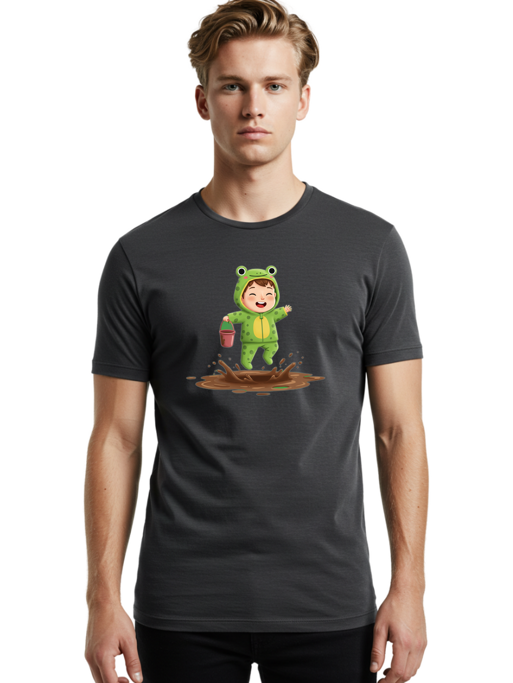 Frog-Costume-Boy-Playing-In-Mud Men'S Graphic Tee, 100% Cotton, Comfortable Casual Summer Wear, Machine Washable, Vintage Camera, Old Camera, Antique Camera, Black Camera, Classic Photography, Photography Equipment, Nostalgic Device, Bao439