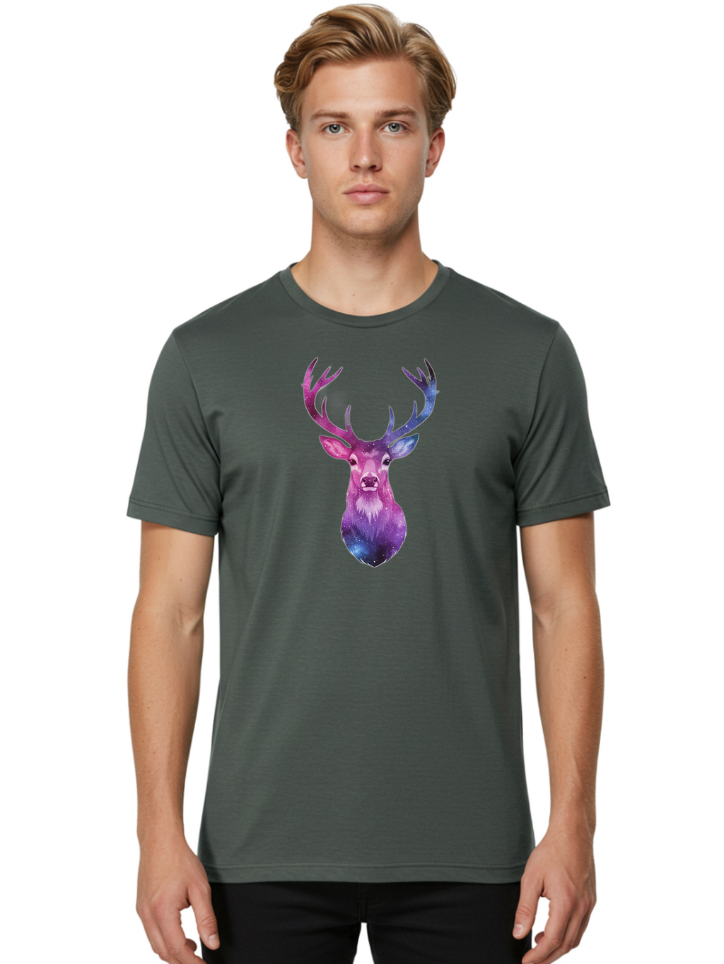 Galaxy-Deer-Head Men'S Graphic Tee, 100% Cotton, Comfortable Casual Summer Wear, Machine Washable, Vintage Camera, Old Camera, Antique Camera, Black Camera, Classic Photography, Photography Equipment, Nostalgic Device, Film Camera, Camera Art Bao448