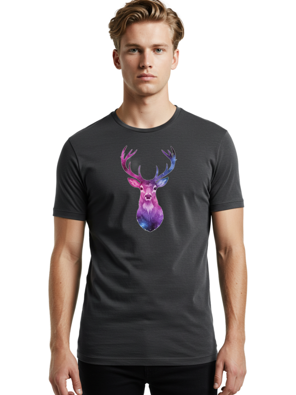 Galaxy-Deer-Head Men'S Graphic Tee, 100% Cotton, Comfortable Casual Summer Wear, Machine Washable, Vintage Camera, Old Camera, Antique Camera, Black Camera, Classic Photography, Photography Equipment, Nostalgic Device, Film Camera, Camera Art Bao448