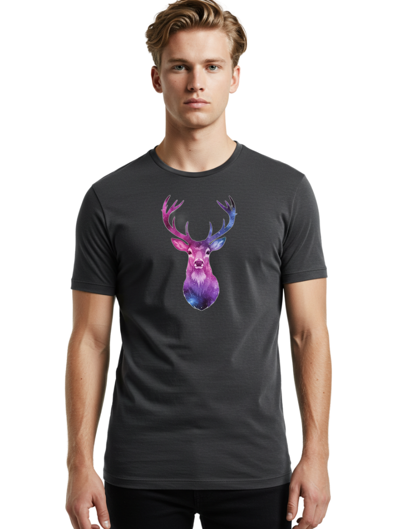 Galaxy-Deer-Head Men'S Graphic Tee, 100% Cotton, Comfortable Casual Summer Wear, Machine Washable, Vintage Camera, Old Camera, Antique Camera, Black Camera, Classic Photography, Photography Equipment, Nostalgic Device, Film Camera, Camera Art Bao448