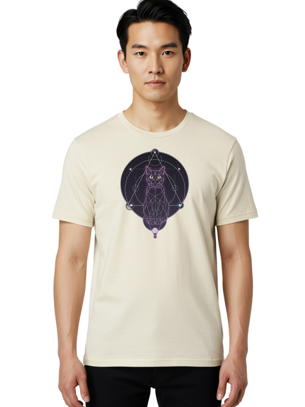Geometric-Cat Men'S Graphic Tee, 100% Cotton, Comfortable Casual Summer Wear, Machine Washable, Vintage Camera, Old Camera, Antique Camera, Black Camera, Classic Photography, Photography Equipment, Nostalgic Device, Film Camera, Camera Art Bao469