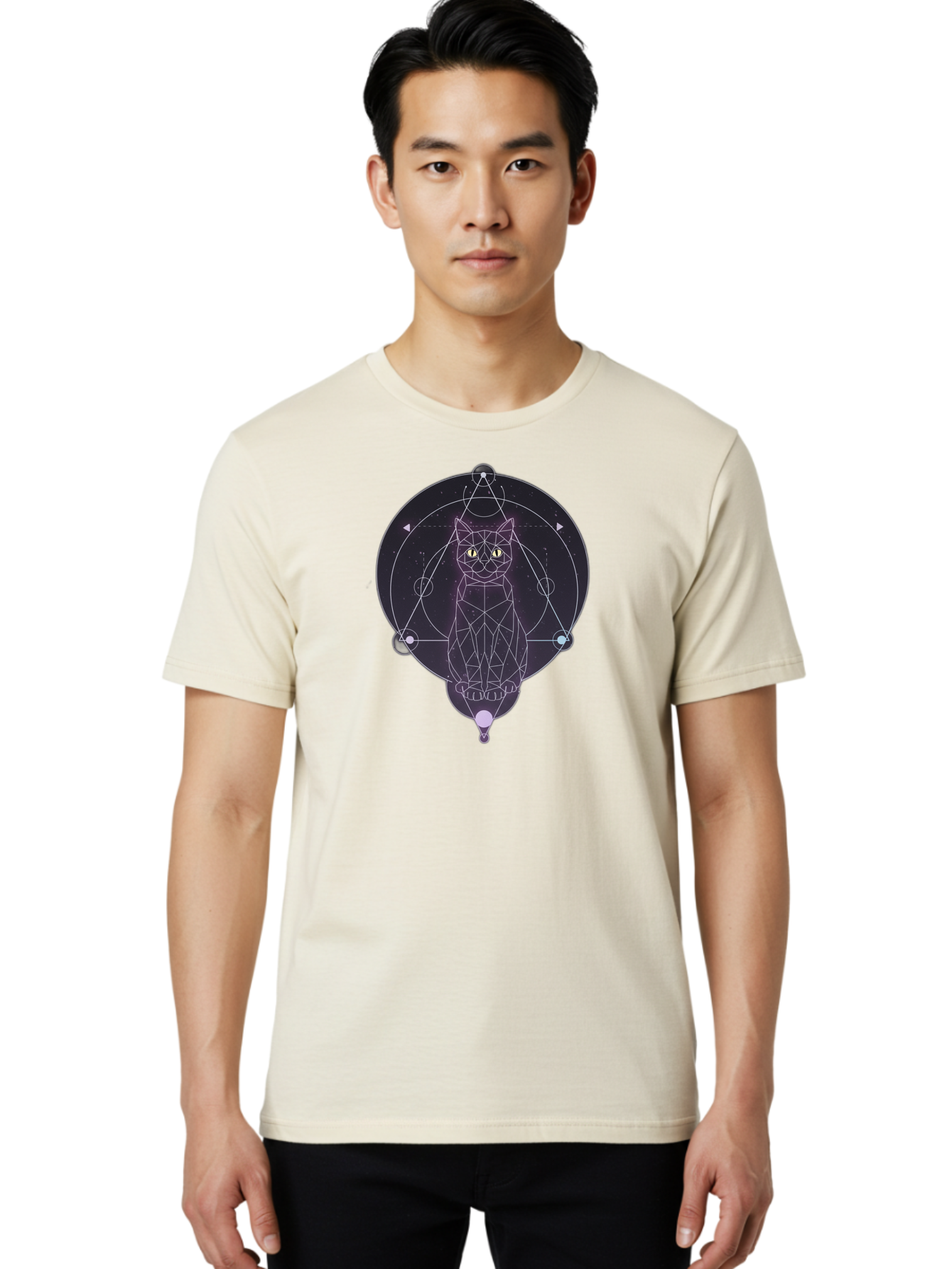 Geometric-Cat Men'S Graphic Tee, 100% Cotton, Comfortable Casual Summer Wear, Machine Washable, Vintage Camera, Old Camera, Antique Camera, Black Camera, Classic Photography, Photography Equipment, Nostalgic Device, Film Camera, Camera Art Bao469
