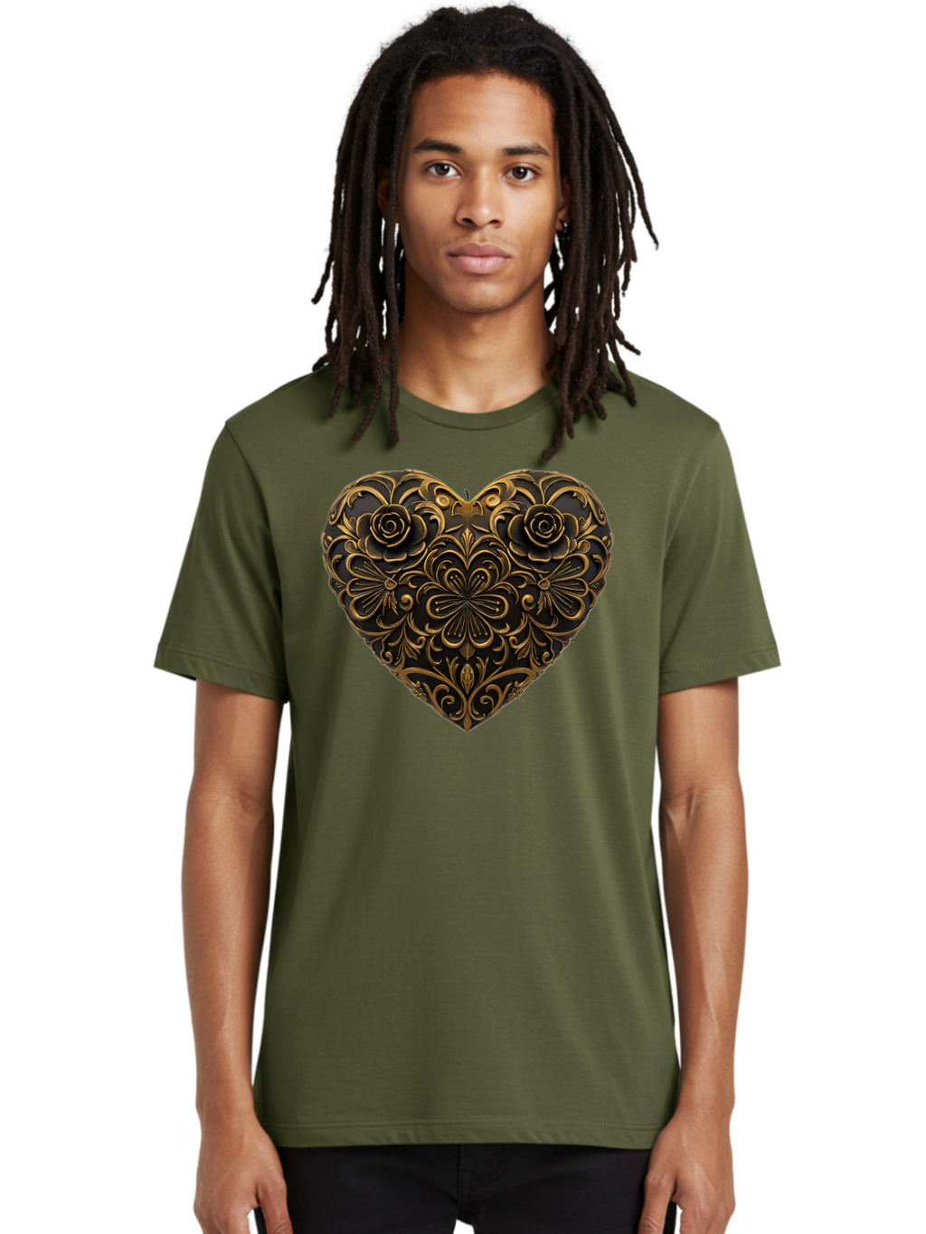 Gold-Floral-Heart Men'S Graphic Tee, 100% Cotton, Comfortable Casual Summer Wear, Machine Washable, Vintage Camera, Old Camera, Antique Camera, Black Camera, Classic Photography, Photography Equipment, Nostalgic Device, Film Camera, Camera Art Bao495