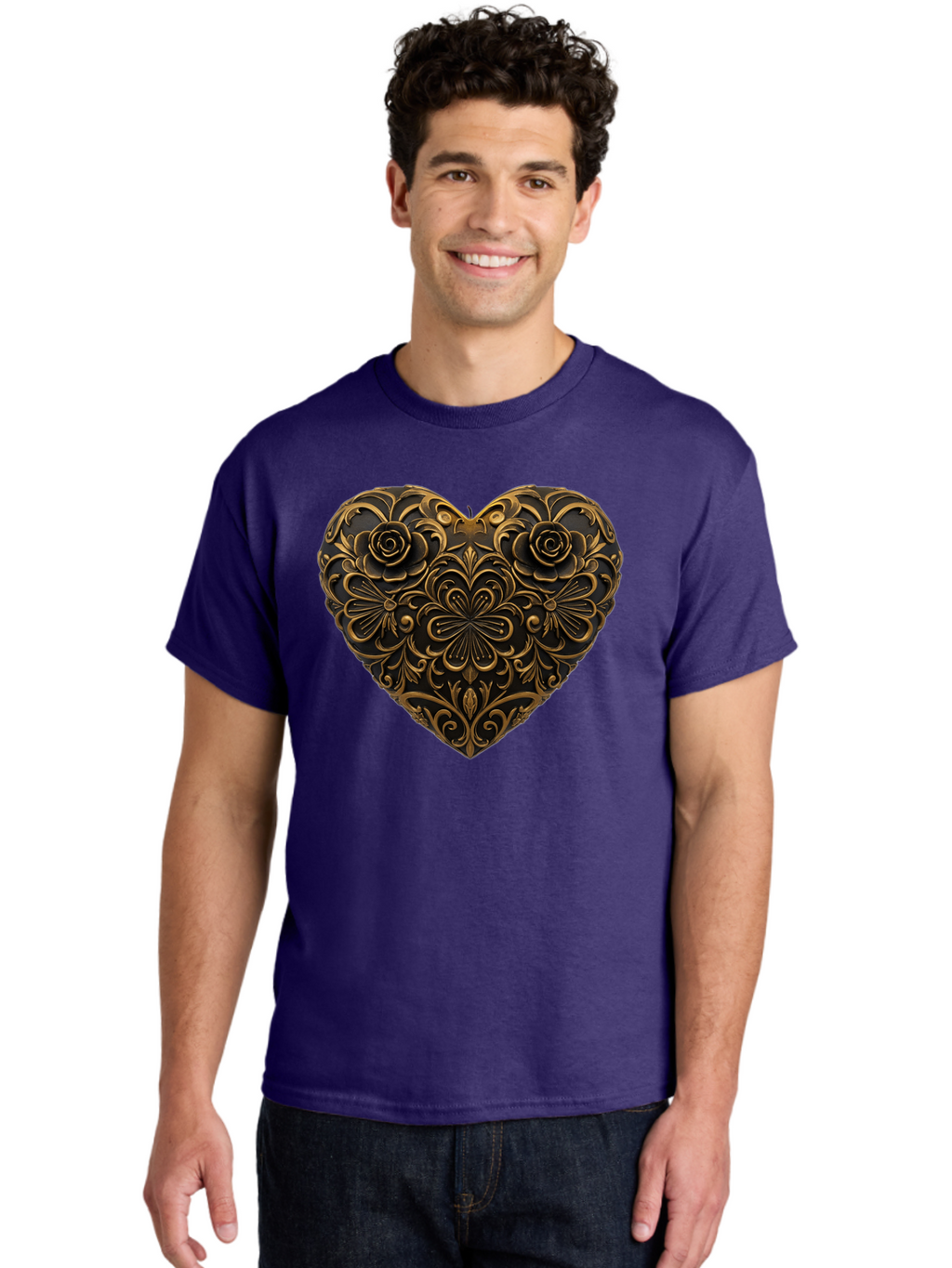 Gold-Floral-Heart Men'S Graphic Tee, 100% Cotton, Comfortable Casual Summer Wear, Machine Washable, Vintage Camera, Old Camera, Antique Camera, Black Camera, Classic Photography, Photography Equipment, Nostalgic Device, Film Camera, Camera Art Bao495
