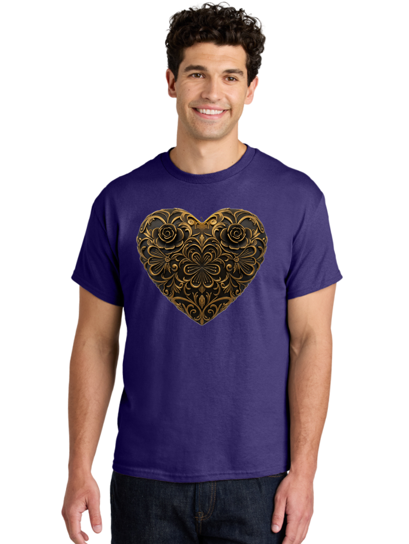 Gold-Floral-Heart Men'S Graphic Tee, 100% Cotton, Comfortable Casual Summer Wear, Machine Washable, Vintage Camera, Old Camera, Antique Camera, Black Camera, Classic Photography, Photography Equipment, Nostalgic Device, Film Camera, Camera Art Bao495