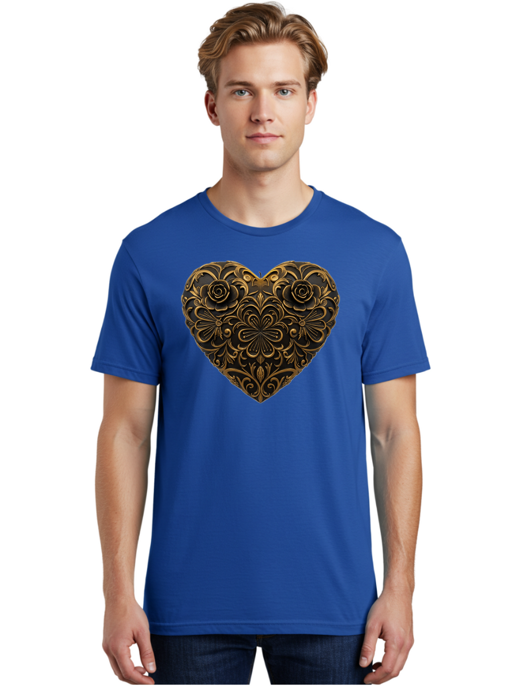 Gold-Floral-Heart Men'S Graphic Tee, 100% Cotton, Comfortable Casual Summer Wear, Machine Washable, Vintage Camera, Old Camera, Antique Camera, Black Camera, Classic Photography, Photography Equipment, Nostalgic Device, Film Camera, Camera Art Bao495