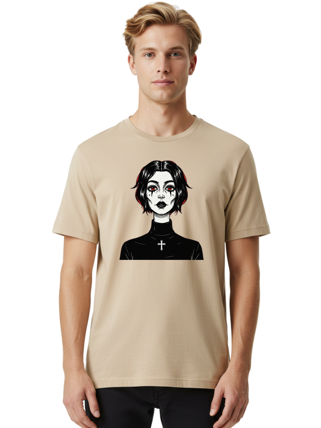 Gothic-Vampire-Girl Men'S Graphic Tee, 100% Cotton, Comfortable Casual Summer Wear, Machine Washable, Vintage Camera, Old Camera, Antique Camera, Black Camera, Classic Photography, Photography Equipment, Nostalgic Device, Film Camera, Bao497