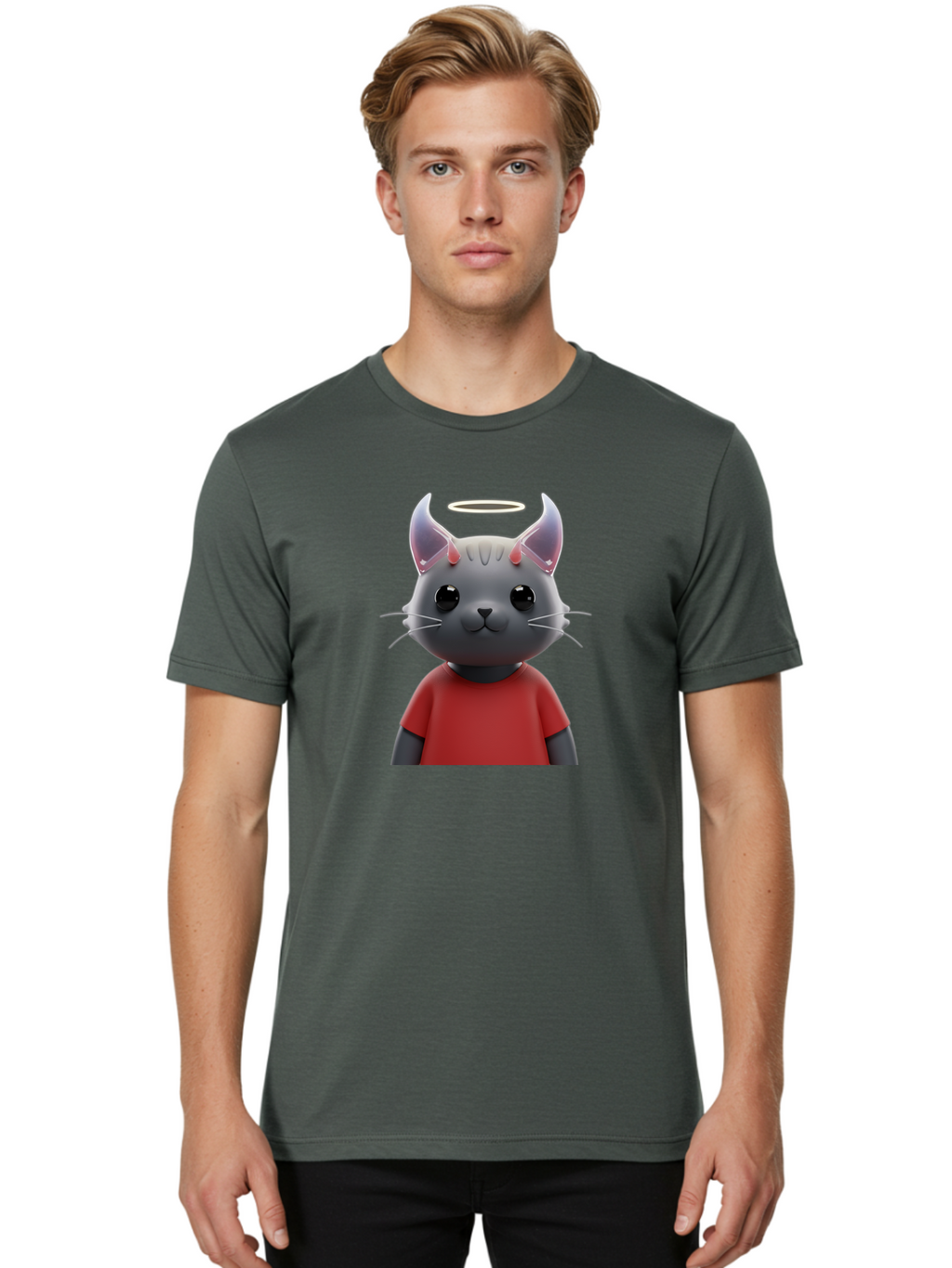 Gray-Cat-Character Men'S Graphic Tee, 100% Cotton, Comfortable Casual Summer Wear, Machine Washable, Vintage Camera, Old Camera, Antique Camera, Black Camera, Classic Photography, Photography Equipment, Nostalgic Device, Film Camera, Bao499