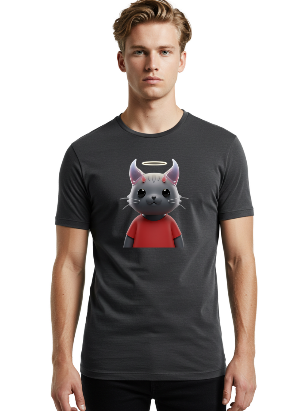 Gray-Cat-Character Men'S Graphic Tee, 100% Cotton, Comfortable Casual Summer Wear, Machine Washable, Vintage Camera, Old Camera, Antique Camera, Black Camera, Classic Photography, Photography Equipment, Nostalgic Device, Film Camera, Bao499