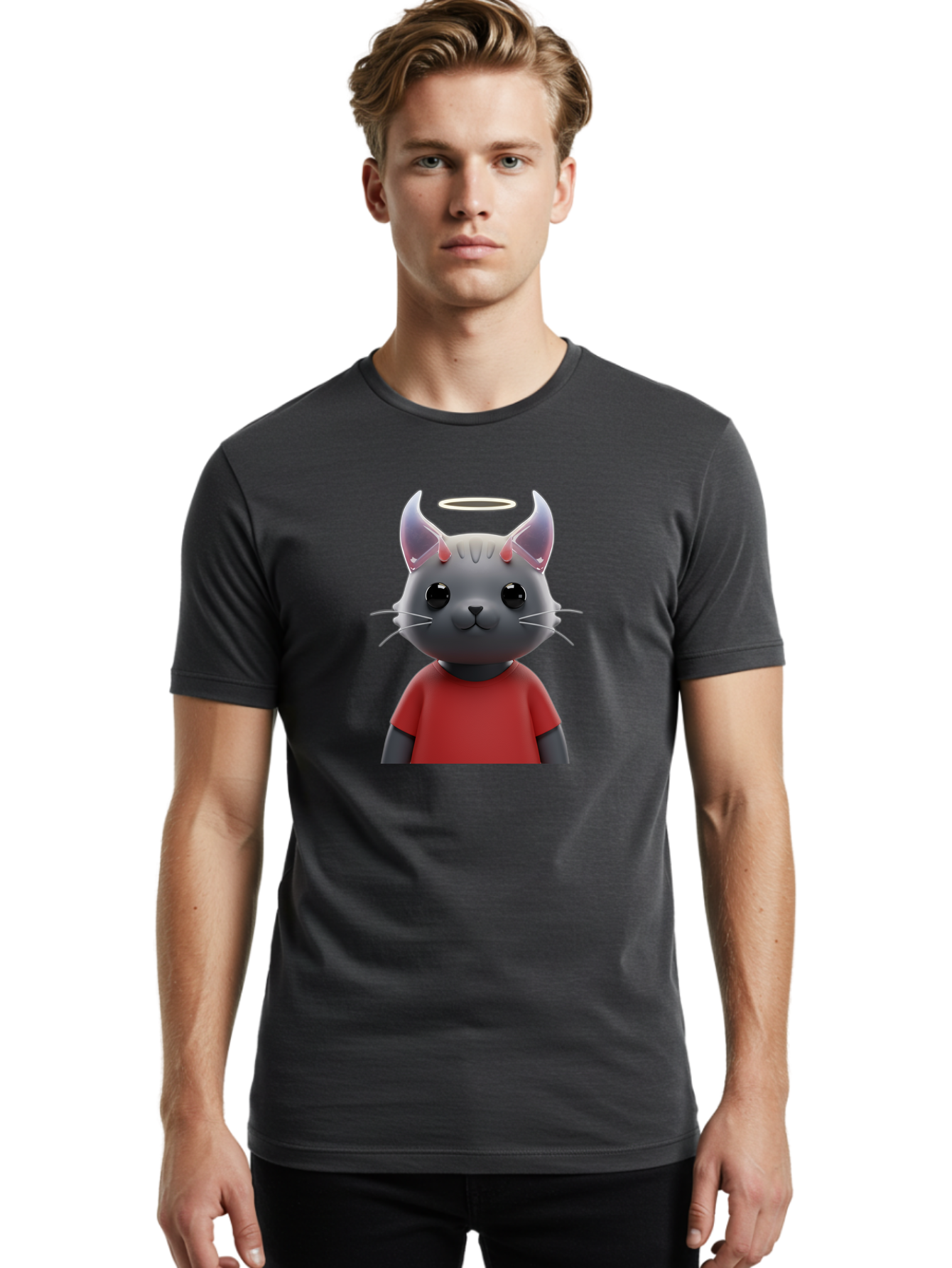 Gray-Cat-Character Men'S Graphic Tee, 100% Cotton, Comfortable Casual Summer Wear, Machine Washable, Vintage Camera, Old Camera, Antique Camera, Black Camera, Classic Photography, Photography Equipment, Nostalgic Device, Film Camera, Bao499