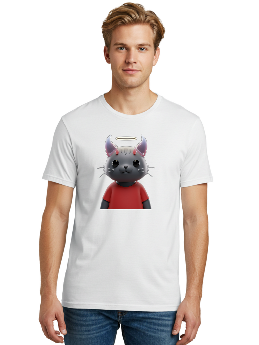 Gray-Cat-Character Men'S Graphic Tee, 100% Cotton, Comfortable Casual Summer Wear, Machine Washable, Vintage Camera, Old Camera, Antique Camera, Black Camera, Classic Photography, Photography Equipment, Nostalgic Device, Film Camera, Bao499