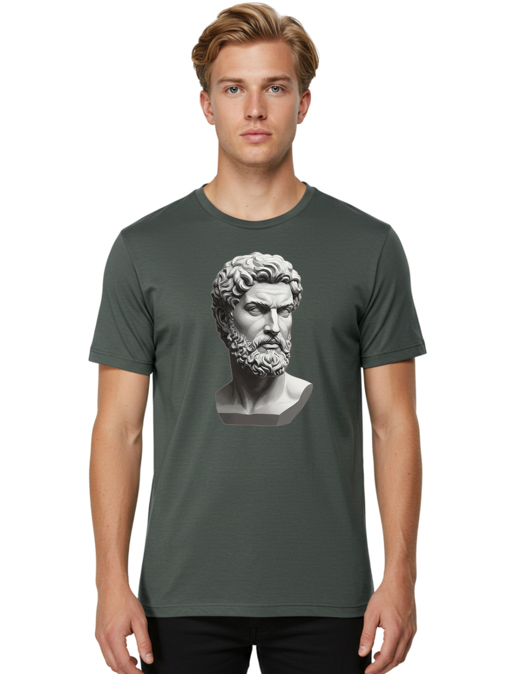 Greek-Statue-Bust Men'S Graphic Tee, 100% Cotton, Comfortable Casual Summer Wear, Machine Washable, Vintage Camera, Old Camera, Antique Camera, Black Camera, Classic Photography, Photography Equipment, Nostalgic Device, Film Camera, Camera Art Bao501
