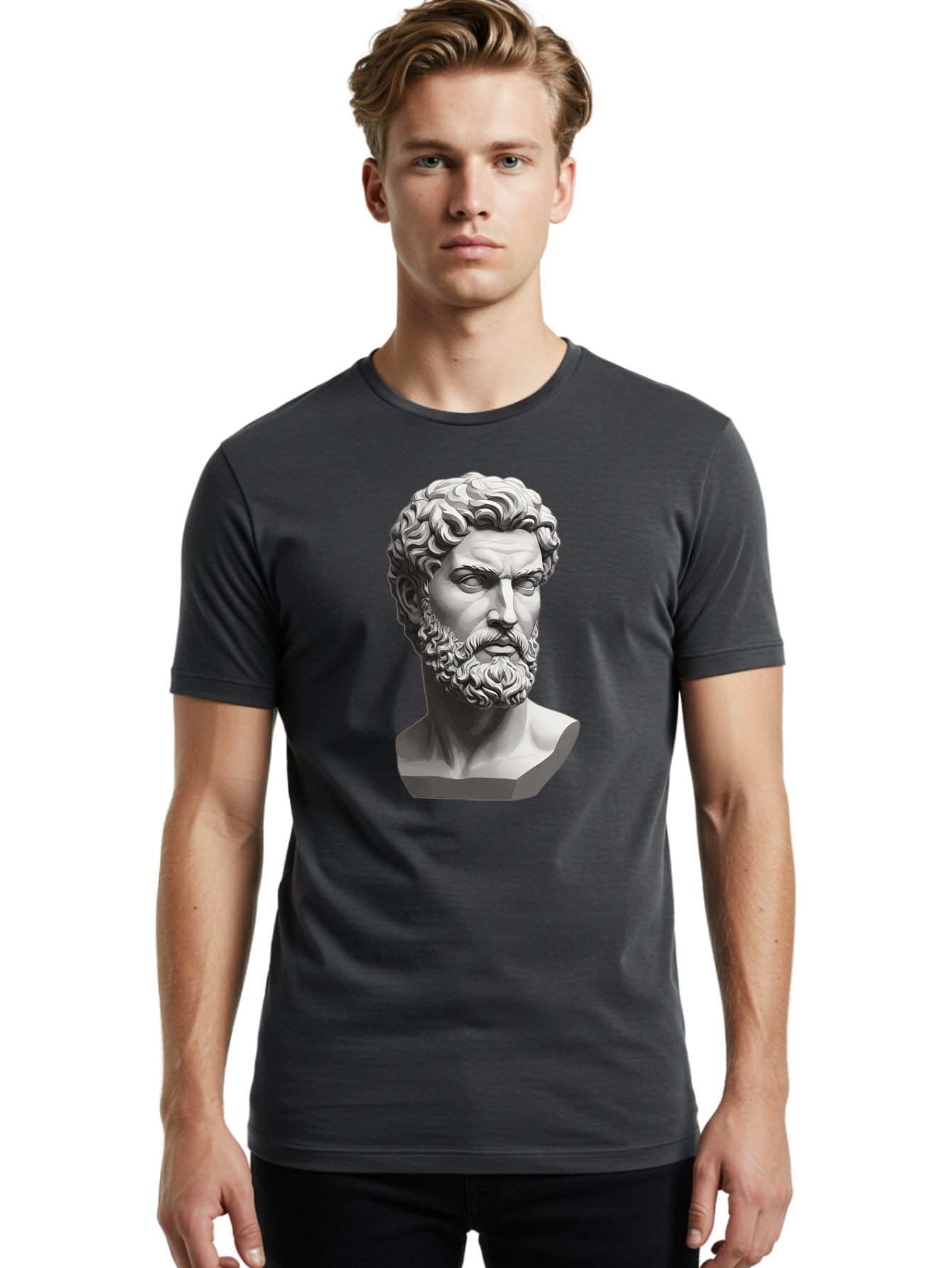Greek-Statue-Bust Men'S Graphic Tee, 100% Cotton, Comfortable Casual Summer Wear, Machine Washable, Vintage Camera, Old Camera, Antique Camera, Black Camera, Classic Photography, Photography Equipment, Nostalgic Device, Film Camera, Camera Art Bao501