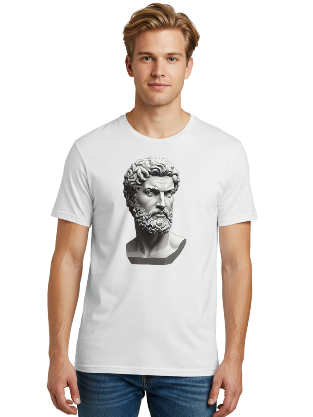 Greek-Statue-Bust Men'S Graphic Tee, 100% Cotton, Comfortable Casual Summer Wear, Machine Washable, Vintage Camera, Old Camera, Antique Camera, Black Camera, Classic Photography, Photography Equipment, Nostalgic Device, Film Camera, Camera Art Bao501