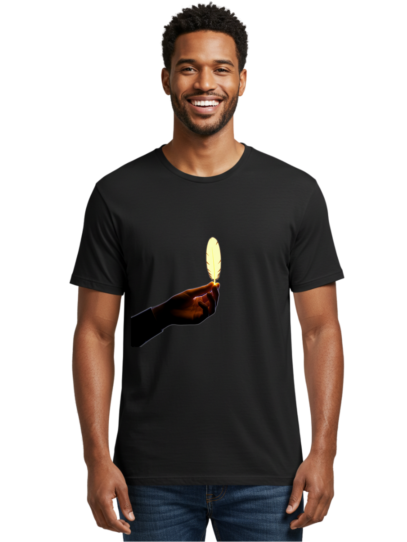 Hand-Holding-Feather Men'S Graphic Tee, 100% Cotton, Comfortable Casual Summer Wear, Machine Washable, Vintage Camera, Old Camera, Antique Camera, Black Camera, Classic Photography, Photography Equipment, Nostalgic Device, Film Camera, Bao506
