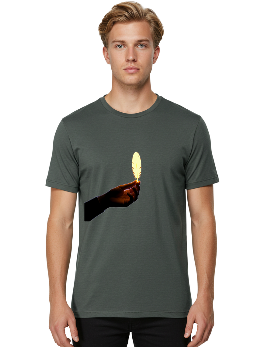 Hand-Holding-Feather Men'S Graphic Tee, 100% Cotton, Comfortable Casual Summer Wear, Machine Washable, Vintage Camera, Old Camera, Antique Camera, Black Camera, Classic Photography, Photography Equipment, Nostalgic Device, Film Camera, Bao506