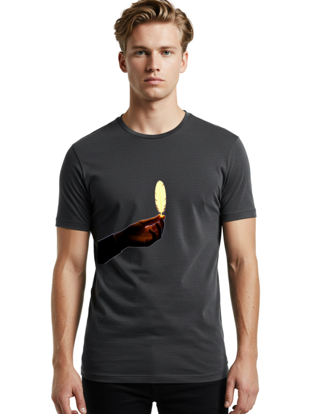 Hand-Holding-Feather Men'S Graphic Tee, 100% Cotton, Comfortable Casual Summer Wear, Machine Washable, Vintage Camera, Old Camera, Antique Camera, Black Camera, Classic Photography, Photography Equipment, Nostalgic Device, Film Camera, Bao506