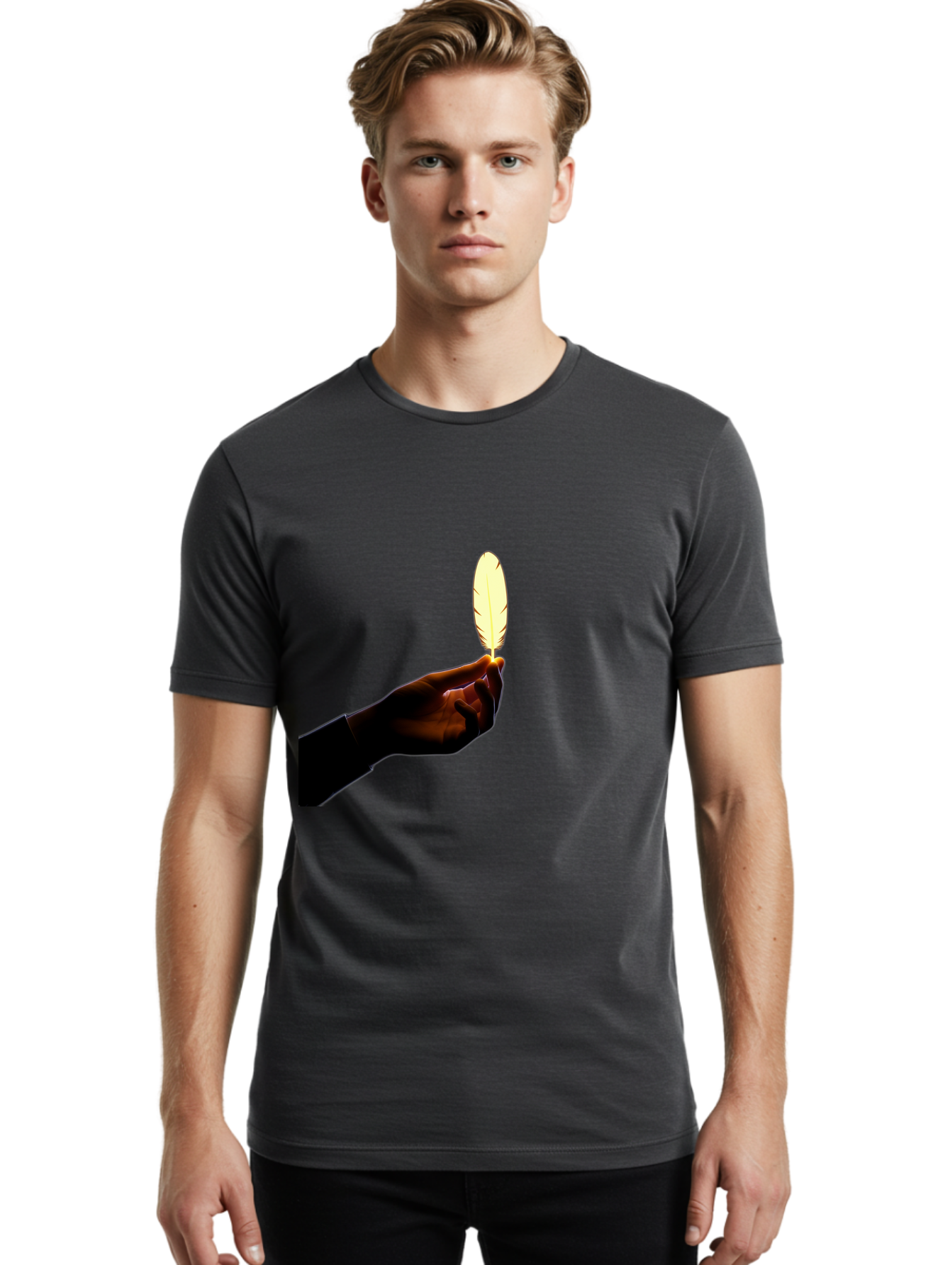 Hand-Holding-Feather Men'S Graphic Tee, 100% Cotton, Comfortable Casual Summer Wear, Machine Washable, Vintage Camera, Old Camera, Antique Camera, Black Camera, Classic Photography, Photography Equipment, Nostalgic Device, Film Camera, Bao506