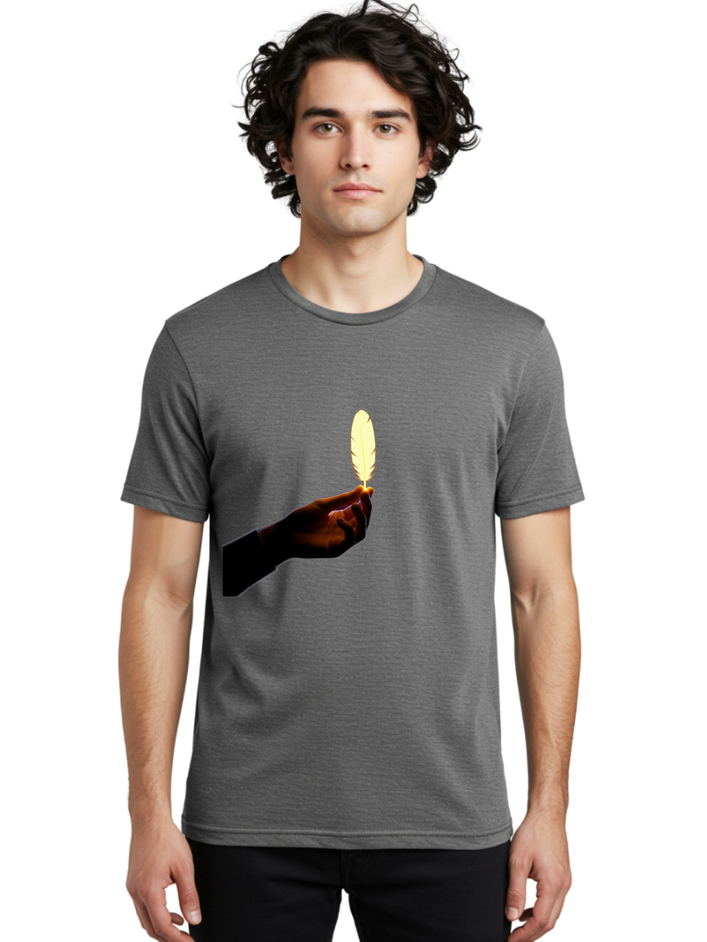 Hand-Holding-Feather Men'S Graphic Tee, 100% Cotton, Comfortable Casual Summer Wear, Machine Washable, Vintage Camera, Old Camera, Antique Camera, Black Camera, Classic Photography, Photography Equipment, Nostalgic Device, Film Camera, Bao506