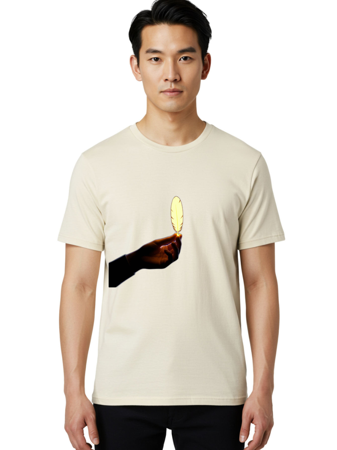 Hand-Holding-Feather Men'S Graphic Tee, 100% Cotton, Comfortable Casual Summer Wear, Machine Washable, Vintage Camera, Old Camera, Antique Camera, Black Camera, Classic Photography, Photography Equipment, Nostalgic Device, Film Camera, Bao506