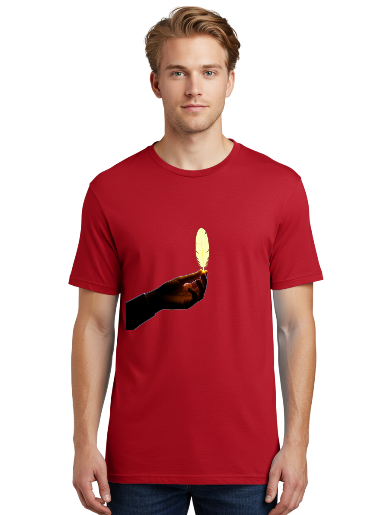 Hand-Holding-Feather Men'S Graphic Tee, 100% Cotton, Comfortable Casual Summer Wear, Machine Washable, Vintage Camera, Old Camera, Antique Camera, Black Camera, Classic Photography, Photography Equipment, Nostalgic Device, Film Camera, Bao506