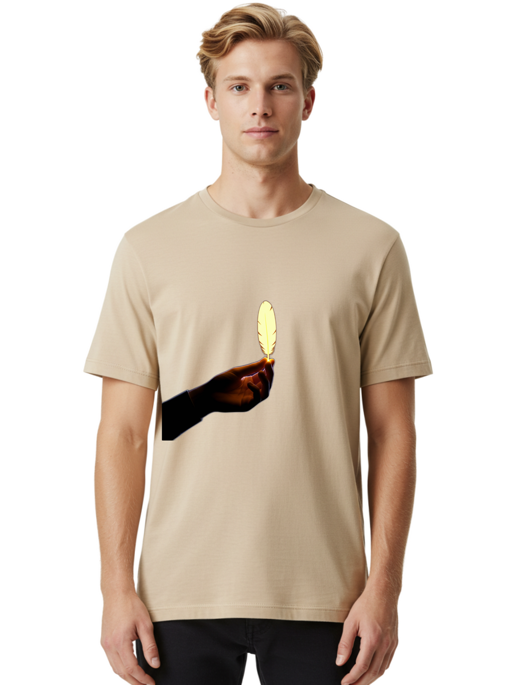 Hand-Holding-Feather Men'S Graphic Tee, 100% Cotton, Comfortable Casual Summer Wear, Machine Washable, Vintage Camera, Old Camera, Antique Camera, Black Camera, Classic Photography, Photography Equipment, Nostalgic Device, Film Camera, Bao506