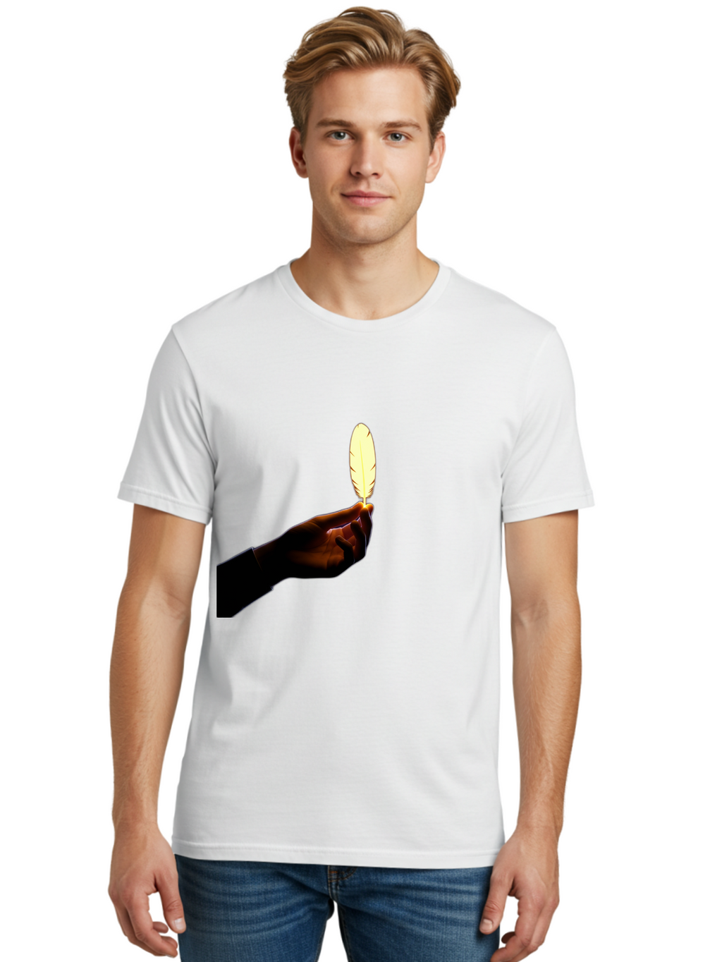 Hand-Holding-Feather Men'S Graphic Tee, 100% Cotton, Comfortable Casual Summer Wear, Machine Washable, Vintage Camera, Old Camera, Antique Camera, Black Camera, Classic Photography, Photography Equipment, Nostalgic Device, Film Camera, Bao506