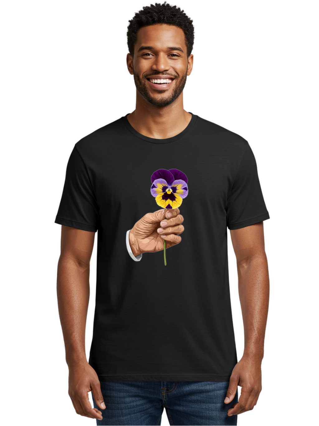 Hand-Holding-Pansy Men'S Graphic Tee, 100% Cotton, Comfortable Casual Summer Wear, Machine Washable, Vintage Camera, Old Camera, Antique Camera, Black Camera, Classic Photography, Photography Equipment, Nostalgic Device, Film Camera, Bao507