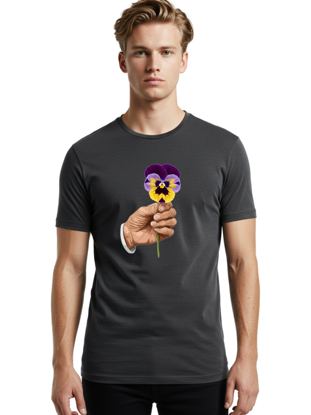 Hand-Holding-Pansy Men'S Graphic Tee, 100% Cotton, Comfortable Casual Summer Wear, Machine Washable, Vintage Camera, Old Camera, Antique Camera, Black Camera, Classic Photography, Photography Equipment, Nostalgic Device, Film Camera, Bao507