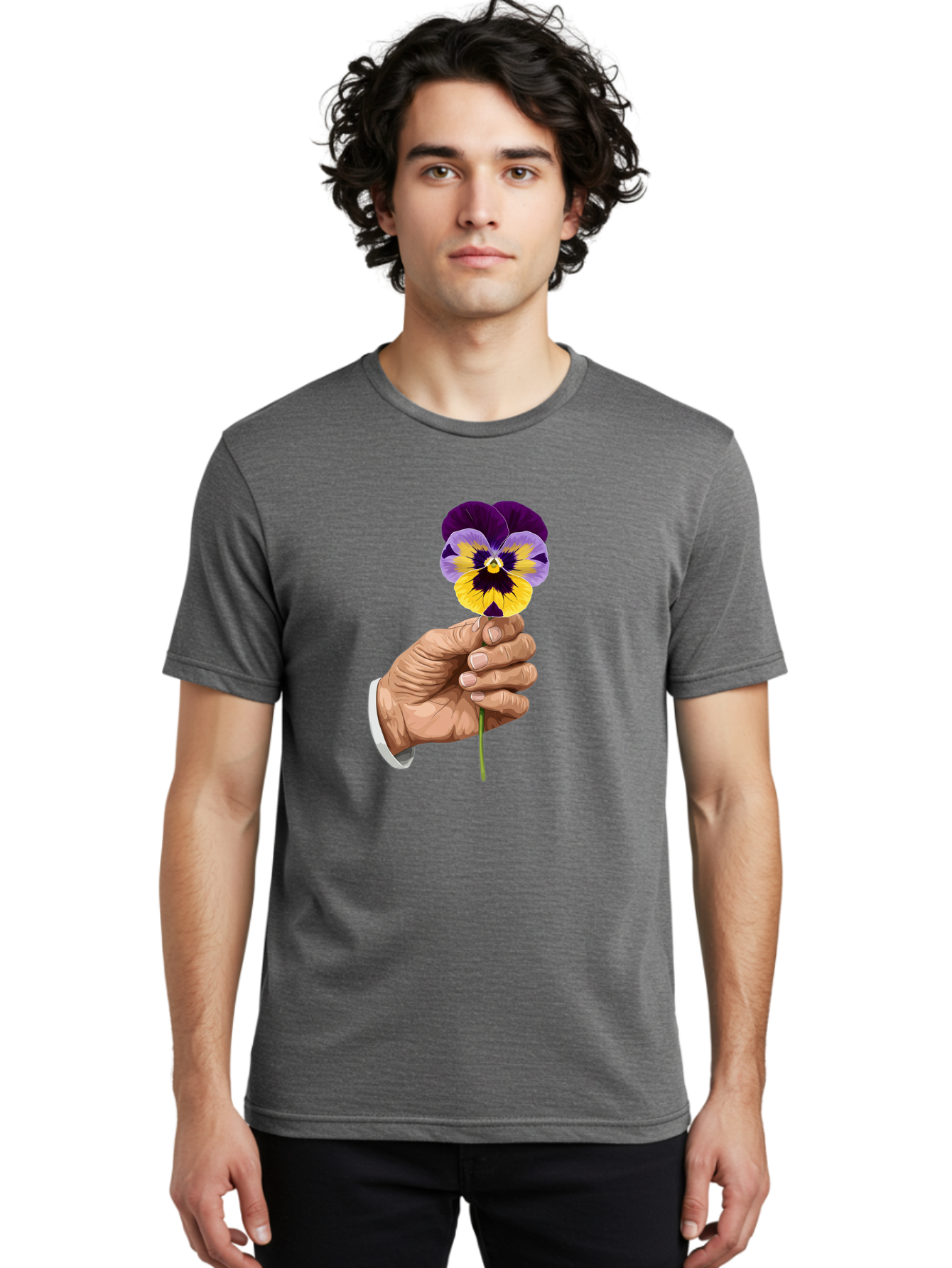 Hand-Holding-Pansy Men'S Graphic Tee, 100% Cotton, Comfortable Casual Summer Wear, Machine Washable, Vintage Camera, Old Camera, Antique Camera, Black Camera, Classic Photography, Photography Equipment, Nostalgic Device, Film Camera, Bao507