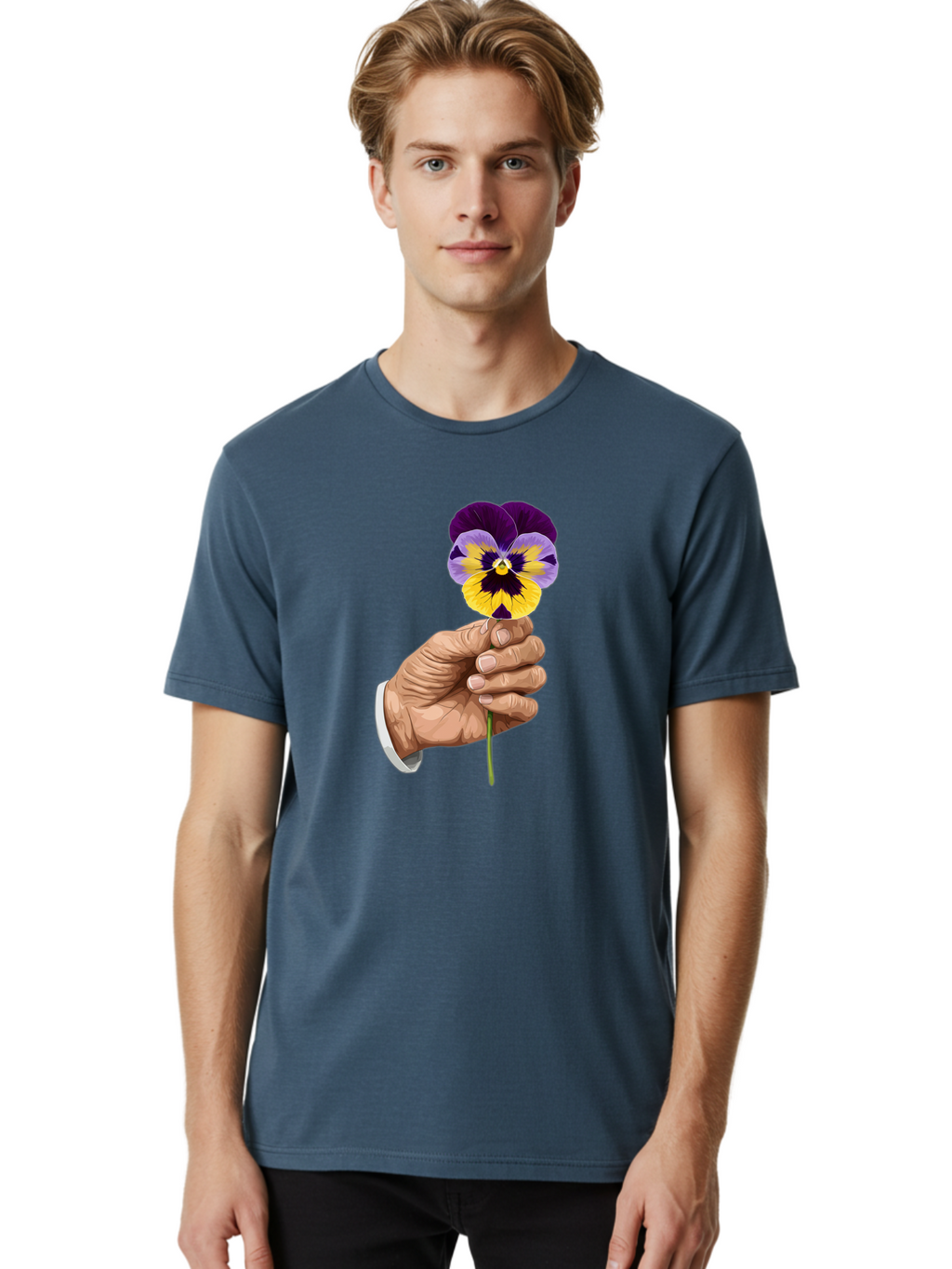 Hand-Holding-Pansy Men'S Graphic Tee, 100% Cotton, Comfortable Casual Summer Wear, Machine Washable, Vintage Camera, Old Camera, Antique Camera, Black Camera, Classic Photography, Photography Equipment, Nostalgic Device, Film Camera, Bao507