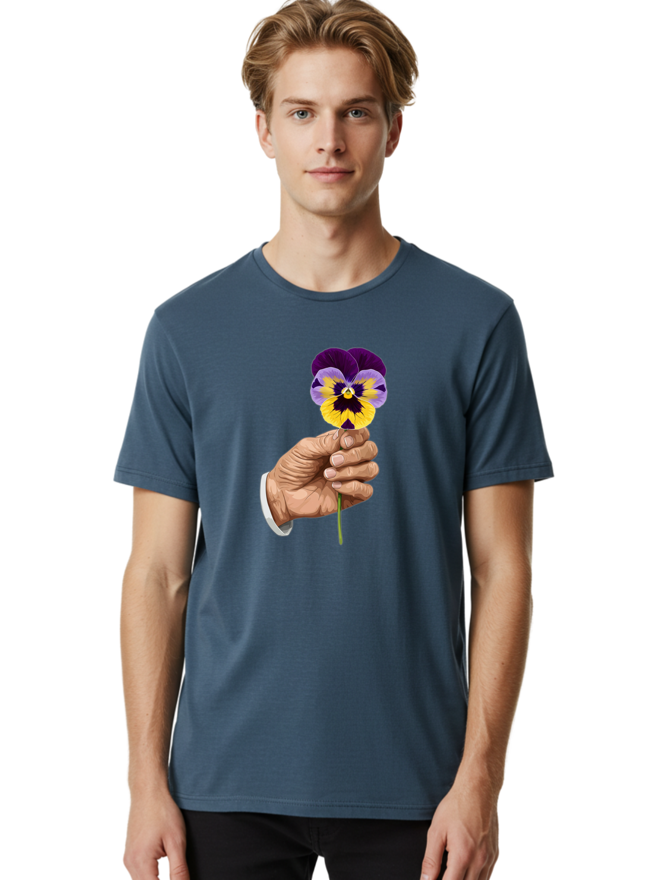 Hand-Holding-Pansy Men'S Graphic Tee, 100% Cotton, Comfortable Casual Summer Wear, Machine Washable, Vintage Camera, Old Camera, Antique Camera, Black Camera, Classic Photography, Photography Equipment, Nostalgic Device, Film Camera, Bao507