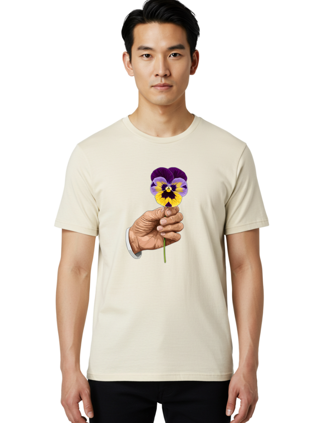 Hand-Holding-Pansy Men'S Graphic Tee, 100% Cotton, Comfortable Casual Summer Wear, Machine Washable, Vintage Camera, Old Camera, Antique Camera, Black Camera, Classic Photography, Photography Equipment, Nostalgic Device, Film Camera, Bao507