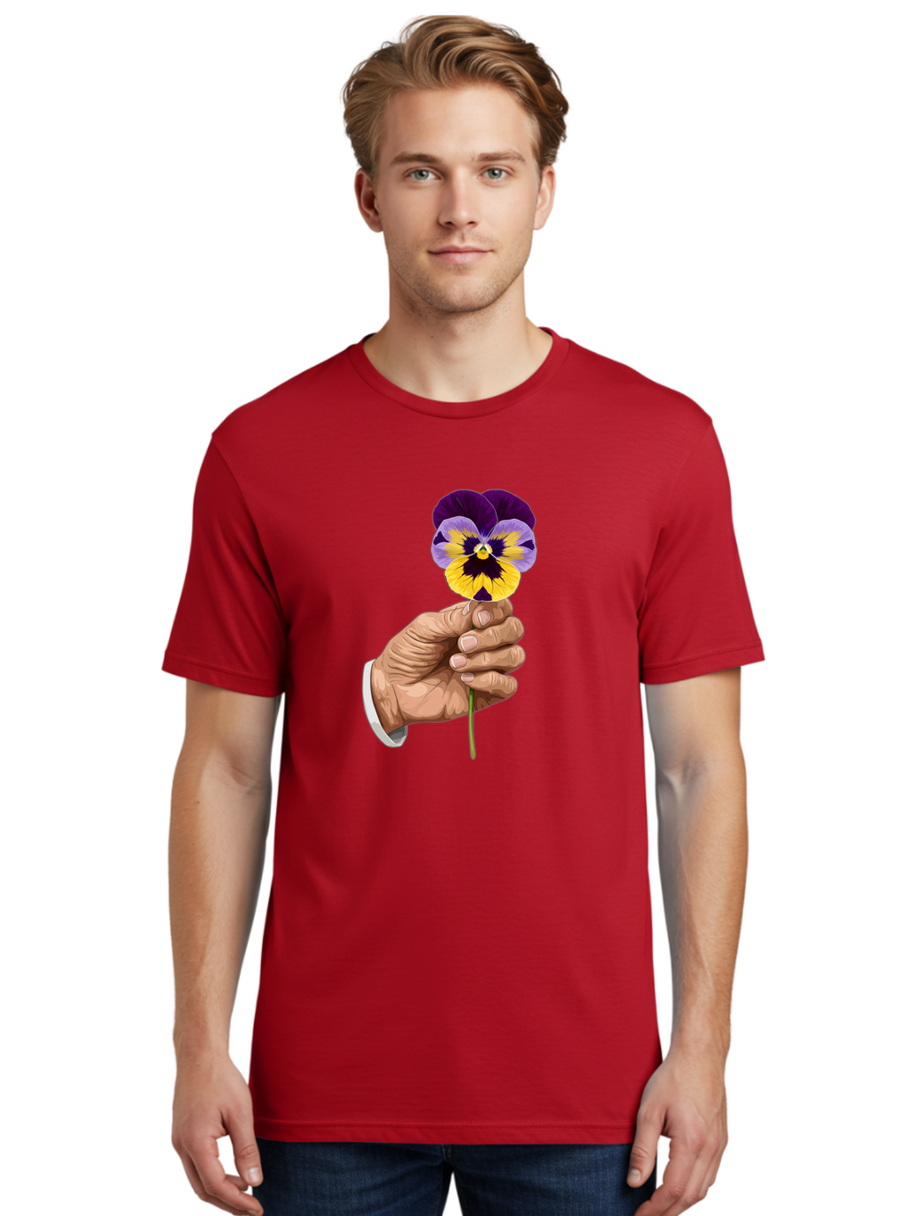 Hand-Holding-Pansy Men'S Graphic Tee, 100% Cotton, Comfortable Casual Summer Wear, Machine Washable, Vintage Camera, Old Camera, Antique Camera, Black Camera, Classic Photography, Photography Equipment, Nostalgic Device, Film Camera, Bao507