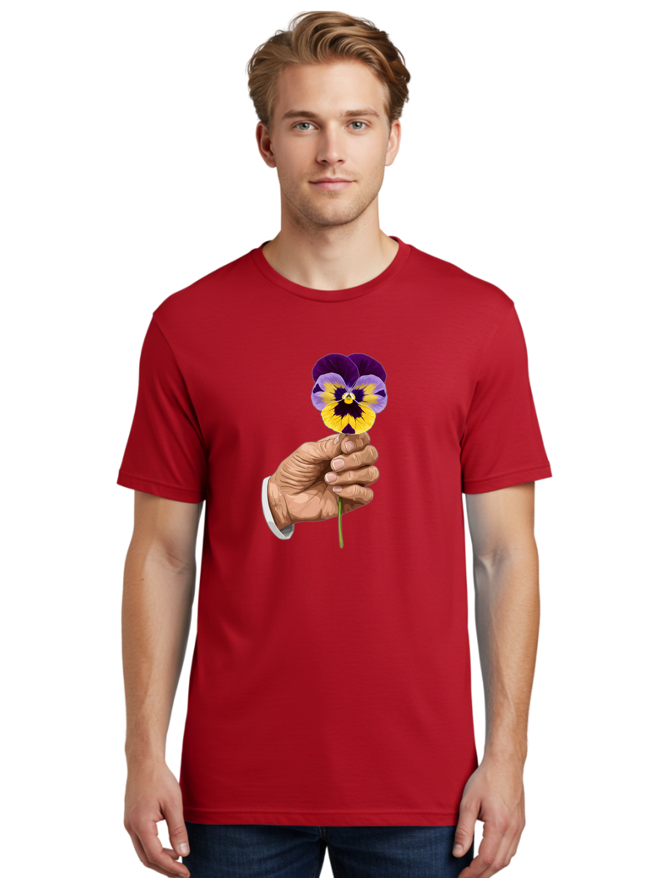 Hand-Holding-Pansy Men'S Graphic Tee, 100% Cotton, Comfortable Casual Summer Wear, Machine Washable, Vintage Camera, Old Camera, Antique Camera, Black Camera, Classic Photography, Photography Equipment, Nostalgic Device, Film Camera, Bao507