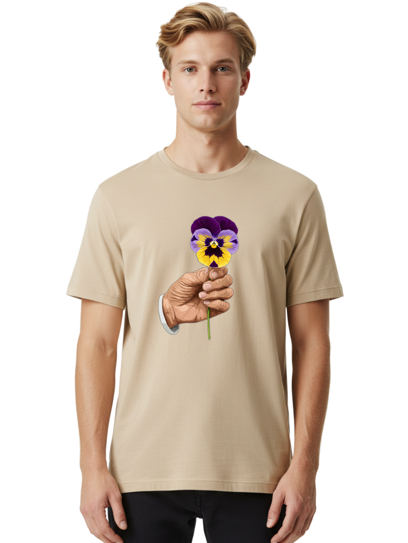 Hand-Holding-Pansy Men'S Graphic Tee, 100% Cotton, Comfortable Casual Summer Wear, Machine Washable, Vintage Camera, Old Camera, Antique Camera, Black Camera, Classic Photography, Photography Equipment, Nostalgic Device, Film Camera, Bao507