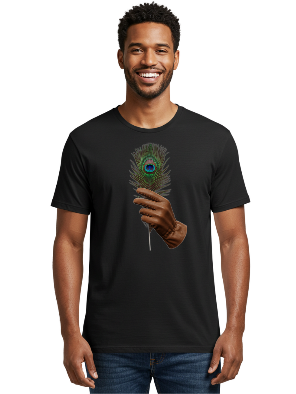 Hand-Holding-Peacock-Feather Men'S Graphic Tee, 100% Cotton, Comfortable Casual Summer Wear, Machine Washable, Vintage Camera, Old Camera, Antique Camera, Black Camera, Classic Photography, Photography Equipment, Nostalgic Device, Film Camera, Bao508