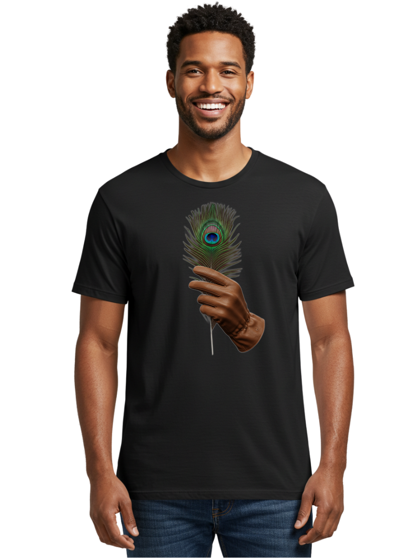 Hand-Holding-Peacock-Feather Men'S Graphic Tee, 100% Cotton, Comfortable Casual Summer Wear, Machine Washable, Vintage Camera, Old Camera, Antique Camera, Black Camera, Classic Photography, Photography Equipment, Nostalgic Device, Film Camera, Bao508
