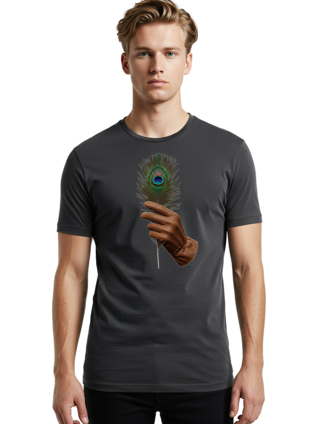 Hand-Holding-Peacock-Feather Men'S Graphic Tee, 100% Cotton, Comfortable Casual Summer Wear, Machine Washable, Vintage Camera, Old Camera, Antique Camera, Black Camera, Classic Photography, Photography Equipment, Nostalgic Device, Film Camera, Bao508
