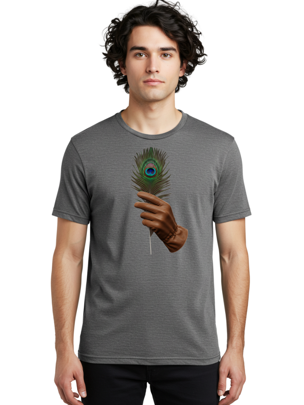 Hand-Holding-Peacock-Feather Men'S Graphic Tee, 100% Cotton, Comfortable Casual Summer Wear, Machine Washable, Vintage Camera, Old Camera, Antique Camera, Black Camera, Classic Photography, Photography Equipment, Nostalgic Device, Film Camera, Bao508