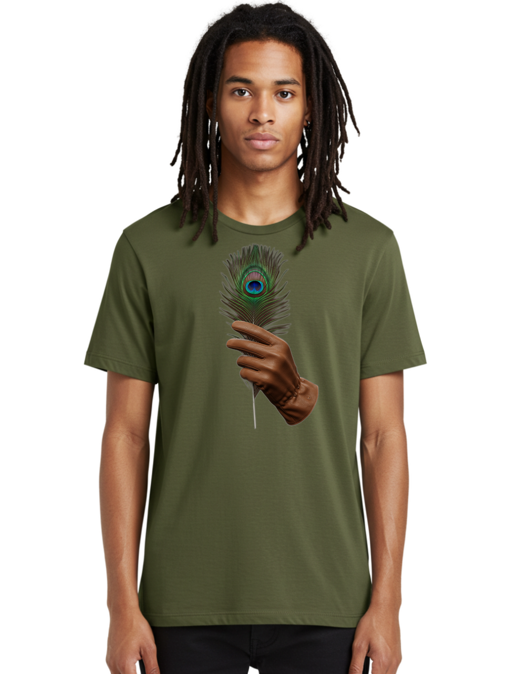 Hand-Holding-Peacock-Feather Men'S Graphic Tee, 100% Cotton, Comfortable Casual Summer Wear, Machine Washable, Vintage Camera, Old Camera, Antique Camera, Black Camera, Classic Photography, Photography Equipment, Nostalgic Device, Film Camera, Bao508
